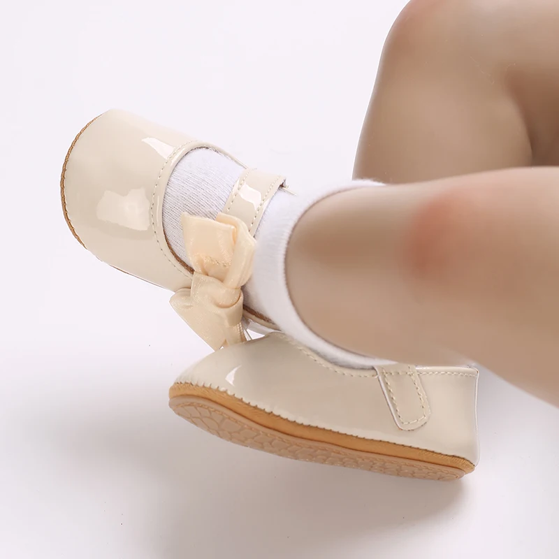 Breathable Newborn Baby Shoes Baby Boy Girl Shoes Girl Classic Bowknot Rubber Sole Anti-slip PU  Toddler Shoes First Walker