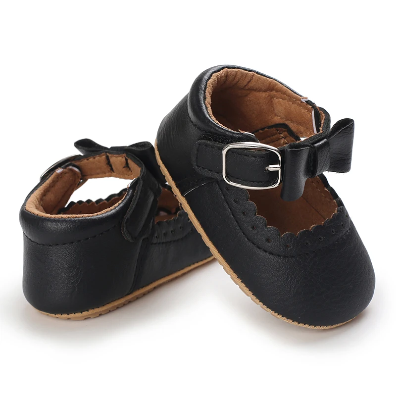 Breathable Newborn Baby Shoes Baby Boy Girl Shoes Girl Classic Bowknot Rubber Sole Anti-slip PU  Toddler Shoes First Walker