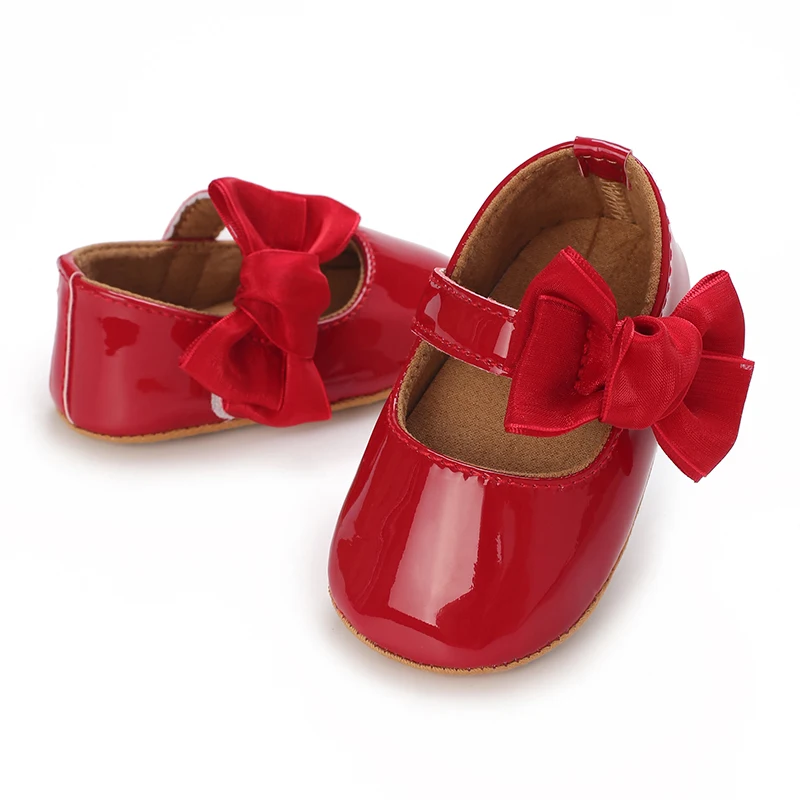 Breathable Newborn Baby Shoes Baby Boy Girl Shoes Girl Classic Bowknot Rubber Sole Anti-slip PU  Toddler Shoes First Walker