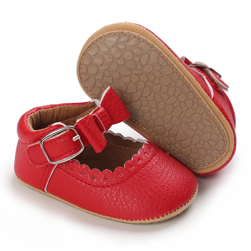 Breathable Newborn Baby Shoes Baby Boy Girl Shoes Girl Classic Bowknot Rubber Sole Anti-slip PU  Toddler Shoes First Walker