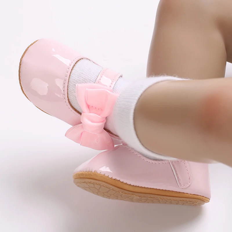Breathable Newborn Baby Shoes Baby Boy Girl Shoes Girl Classic Bowknot Rubber Sole Anti-slip PU  Toddler Shoes First Walker