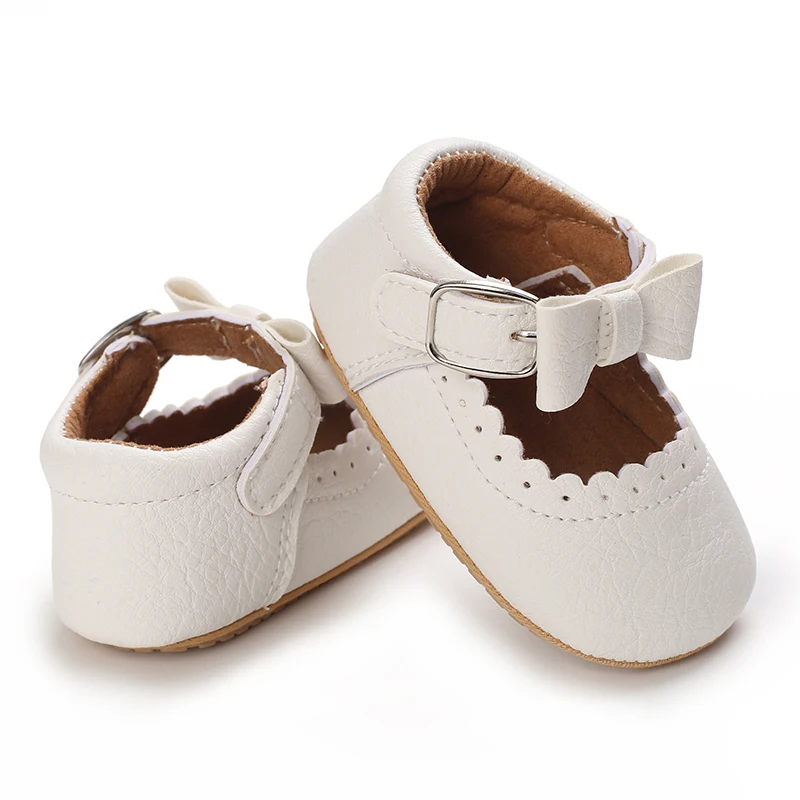 Breathable Newborn Baby Shoes Baby Boy Girl Shoes Girl Classic Bowknot Rubber Sole Anti-slip PU  Toddler Shoes First Walker