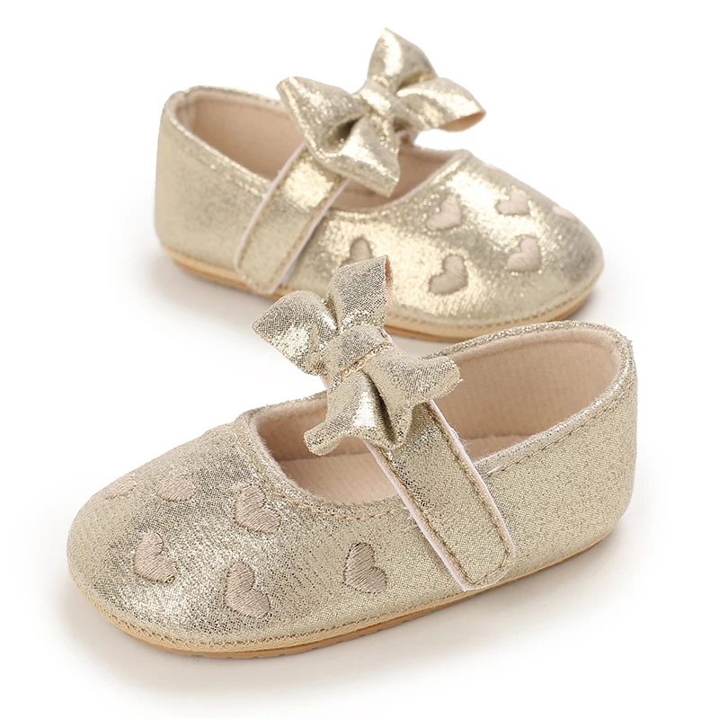 Breathable Newborn Baby Shoes Baby Boy Girl Shoes Girl Classic Bowknot Rubber Sole Anti-slip PU  Toddler Shoes First Walker