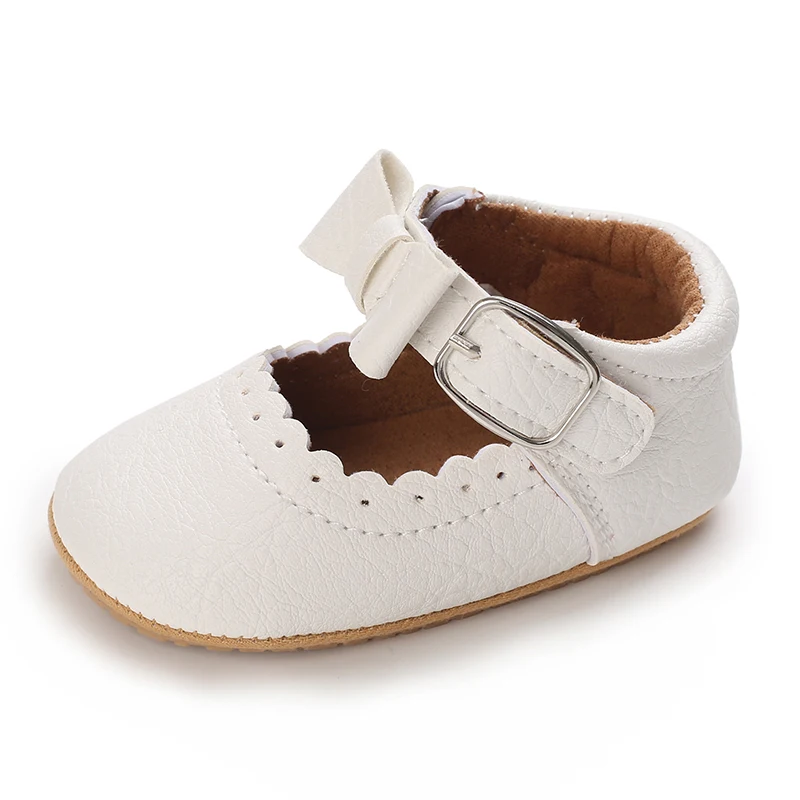 Breathable Newborn Baby Shoes Baby Boy Girl Shoes Girl Classic Bowknot Rubber Sole Anti-slip PU  Toddler Shoes First Walker