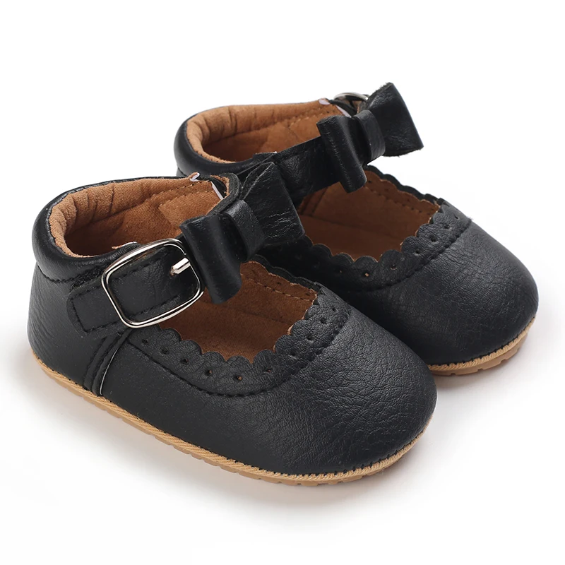 Breathable Newborn Baby Shoes Baby Boy Girl Shoes Girl Classic Bowknot Rubber Sole Anti-slip PU  Toddler Shoes First Walker