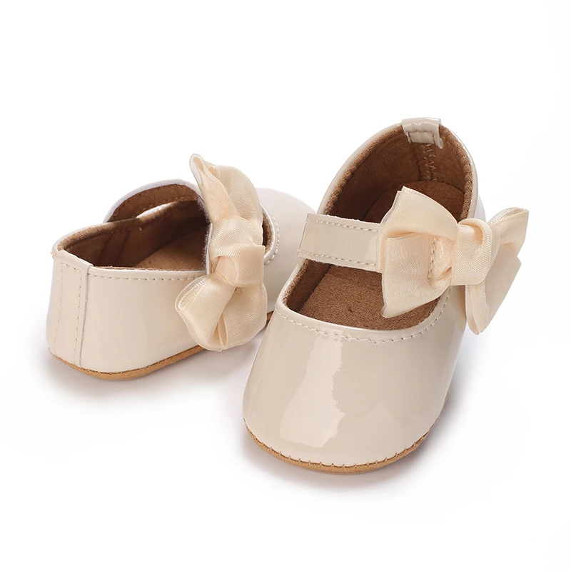 Breathable Newborn Baby Shoes Baby Boy Girl Shoes Girl Classic Bowknot Rubber Sole Anti-slip PU  Toddler Shoes First Walker