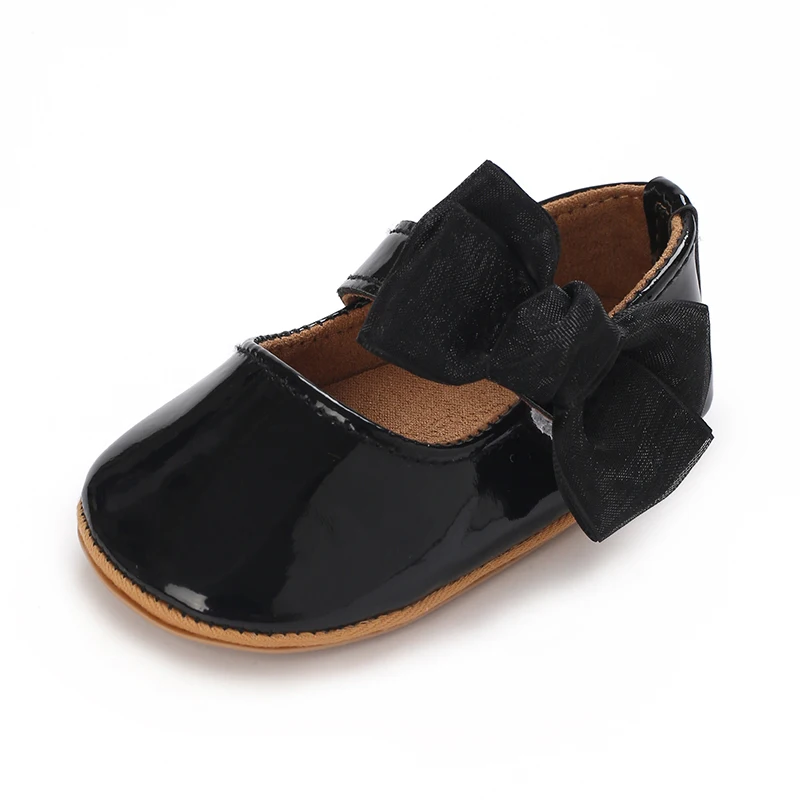 Breathable Newborn Baby Shoes Baby Boy Girl Shoes Girl Classic Bowknot Rubber Sole Anti-slip PU  Toddler Shoes First Walker