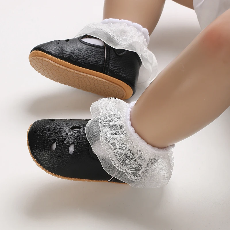 Breathable Newborn Baby Shoes Baby Boy Girl Shoes Girl Classic Bowknot Rubber Sole Anti-slip PU  Toddler Shoes First Walker