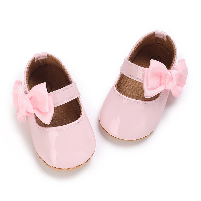 Breathable Newborn Baby Shoes Baby Boy Girl Shoes Girl Classic Bowknot Rubber Sole Anti-slip PU  Toddler Shoes First Walker