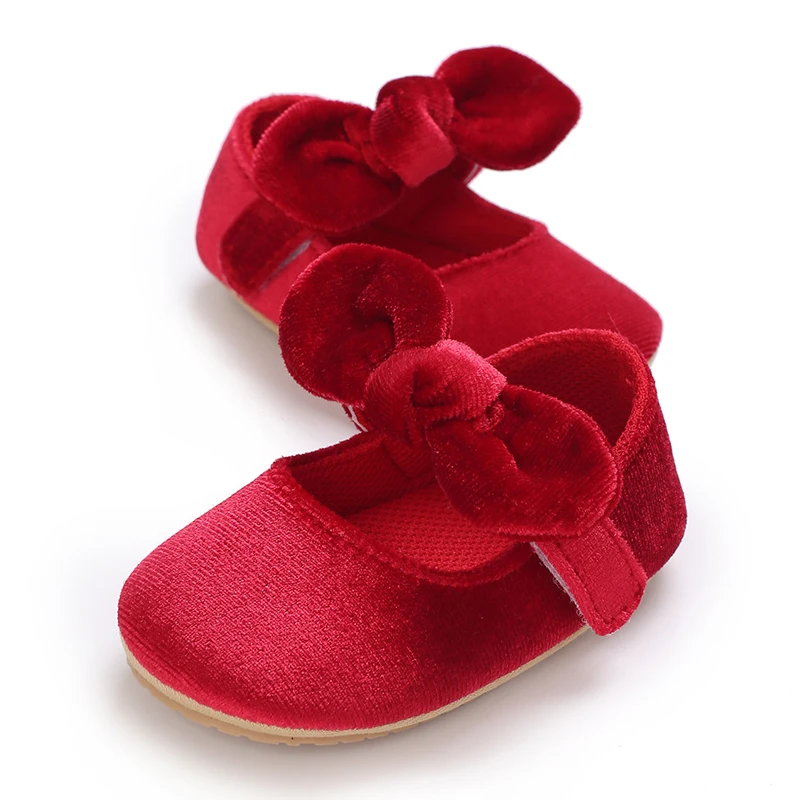 Breathable Newborn Baby Shoes Baby Boy Girl Shoes Girl Classic Bowknot Rubber Sole Anti-slip PU  Toddler Shoes First Walker