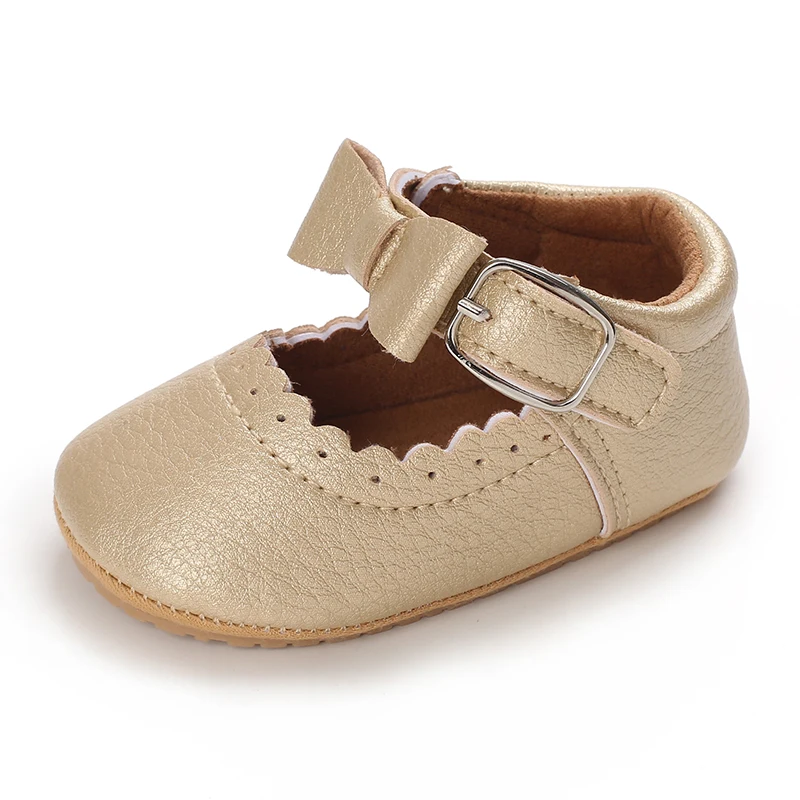 Breathable Newborn Baby Shoes Baby Boy Girl Shoes Girl Classic Bowknot Rubber Sole Anti-slip PU  Toddler Shoes First Walker