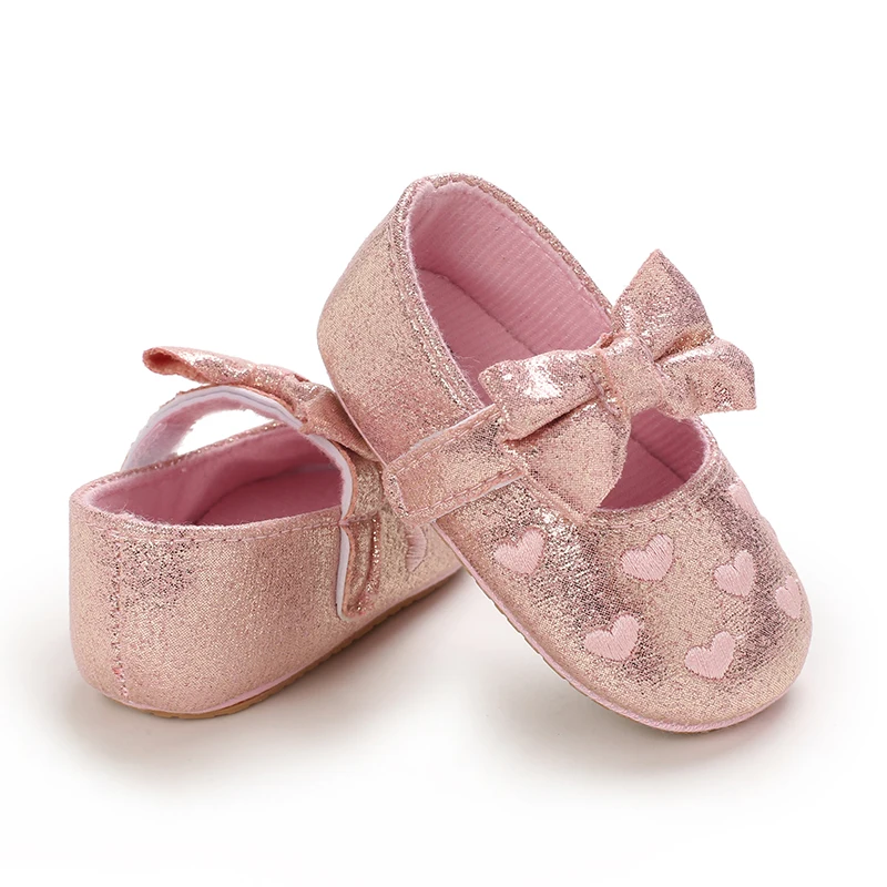 Breathable Newborn Baby Shoes Baby Boy Girl Shoes Girl Classic Bowknot Rubber Sole Anti-slip PU  Toddler Shoes First Walker