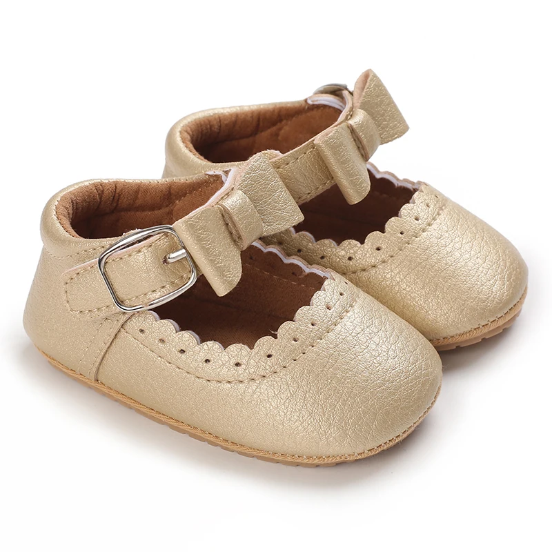 Breathable Newborn Baby Shoes Baby Boy Girl Shoes Girl Classic Bowknot Rubber Sole Anti-slip PU  Toddler Shoes First Walker