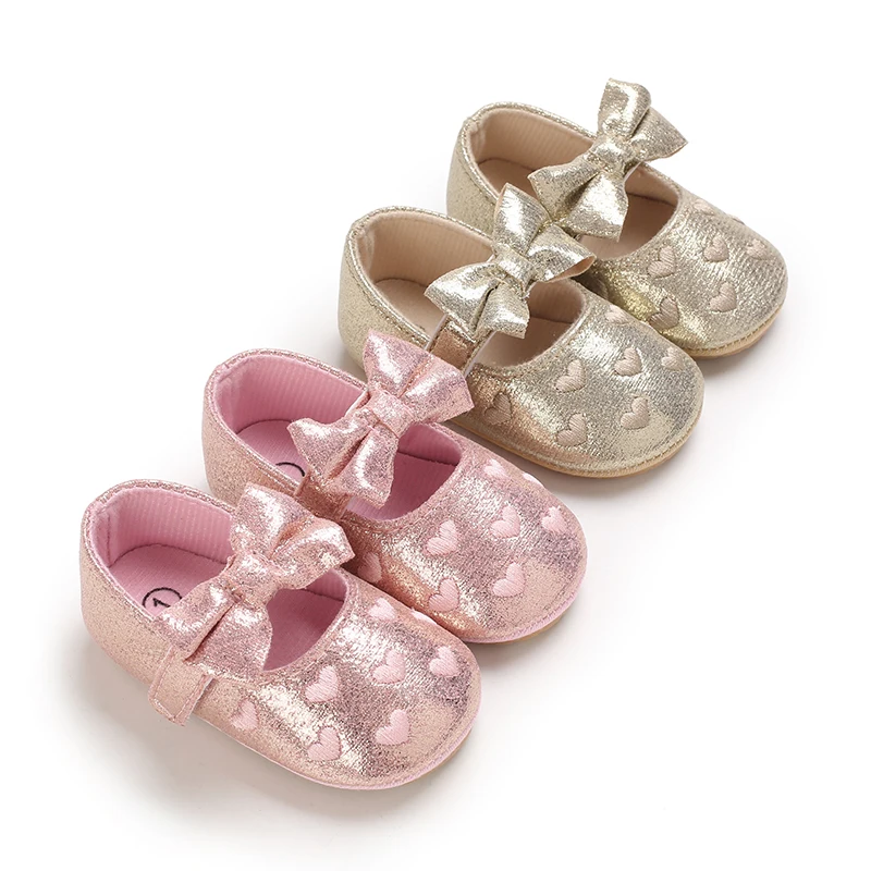 Breathable Newborn Baby Shoes Baby Boy Girl Shoes Girl Classic Bowknot Rubber Sole Anti-slip PU  Toddler Shoes First Walker