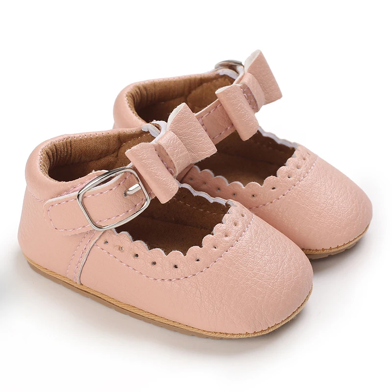 Breathable Newborn Baby Shoes Baby Boy Girl Shoes Girl Classic Bowknot Rubber Sole Anti-slip PU  Toddler Shoes First Walker