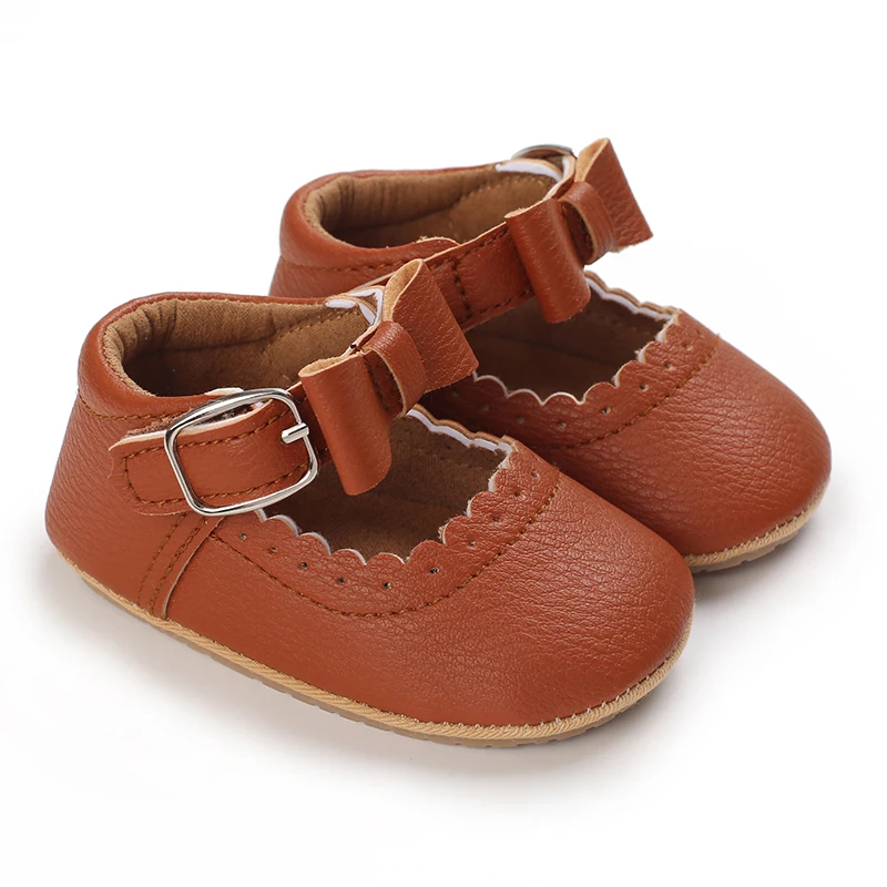 Breathable Newborn Baby Shoes Baby Boy Girl Shoes Girl Classic Bowknot Rubber Sole Anti-slip PU  Toddler Shoes First Walker