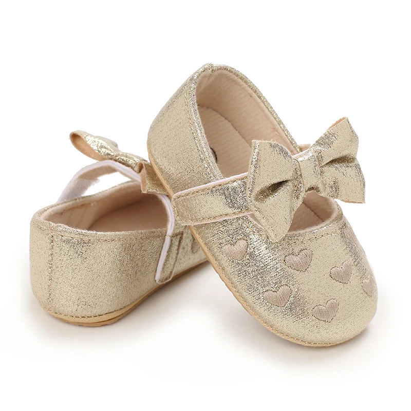 Breathable Newborn Baby Shoes Baby Boy Girl Shoes Girl Classic Bowknot Rubber Sole Anti-slip PU  Toddler Shoes First Walker