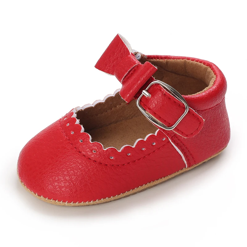 Breathable Newborn Baby Shoes Baby Boy Girl Shoes Girl Classic Bowknot Rubber Sole Anti-slip PU  Toddler Shoes First Walker