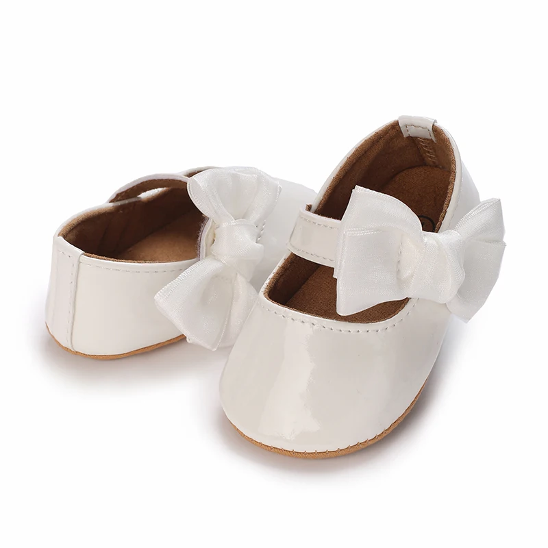 Breathable Newborn Baby Shoes Baby Boy Girl Shoes Girl Classic Bowknot Rubber Sole Anti-slip PU  Toddler Shoes First Walker