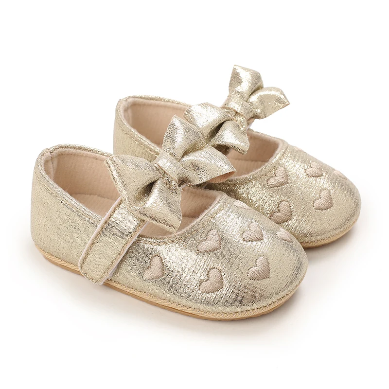 Breathable Newborn Baby Shoes Baby Boy Girl Shoes Girl Classic Bowknot Rubber Sole Anti-slip PU  Toddler Shoes First Walker