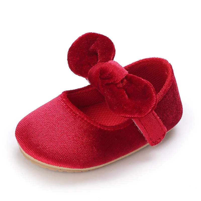 Breathable Newborn Baby Shoes Baby Boy Girl Shoes Girl Classic Bowknot Rubber Sole Anti-slip PU  Toddler Shoes First Walker
