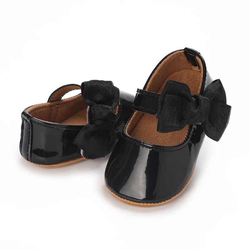 Breathable Newborn Baby Shoes Baby Boy Girl Shoes Girl Classic Bowknot Rubber Sole Anti-slip PU  Toddler Shoes First Walker