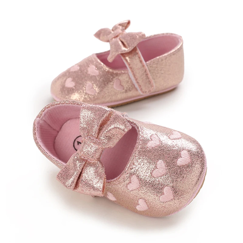 Breathable Newborn Baby Shoes Baby Boy Girl Shoes Girl Classic Bowknot Rubber Sole Anti-slip PU  Toddler Shoes First Walker