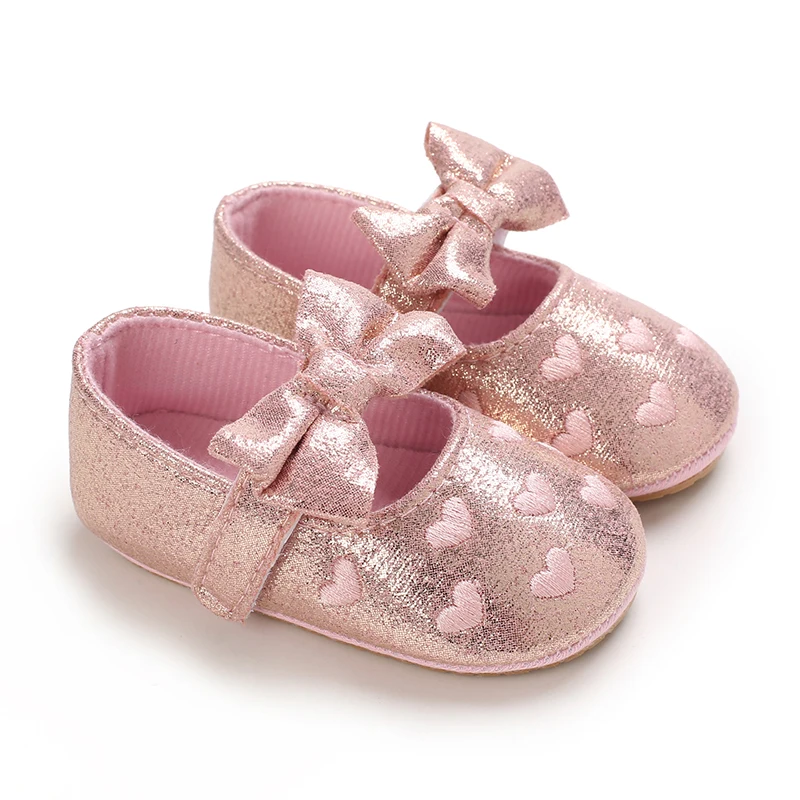 Breathable Newborn Baby Shoes Baby Boy Girl Shoes Girl Classic Bowknot Rubber Sole Anti-slip PU  Toddler Shoes First Walker