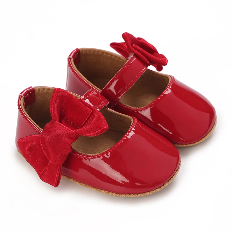 Breathable Newborn Baby Shoes Baby Boy Girl Shoes Girl Classic Bowknot Rubber Sole Anti-slip PU  Toddler Shoes First Walker