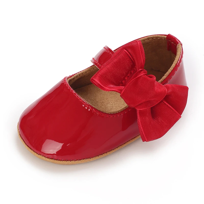 Breathable Newborn Baby Shoes Baby Boy Girl Shoes Girl Classic Bowknot Rubber Sole Anti-slip PU  Toddler Shoes First Walker