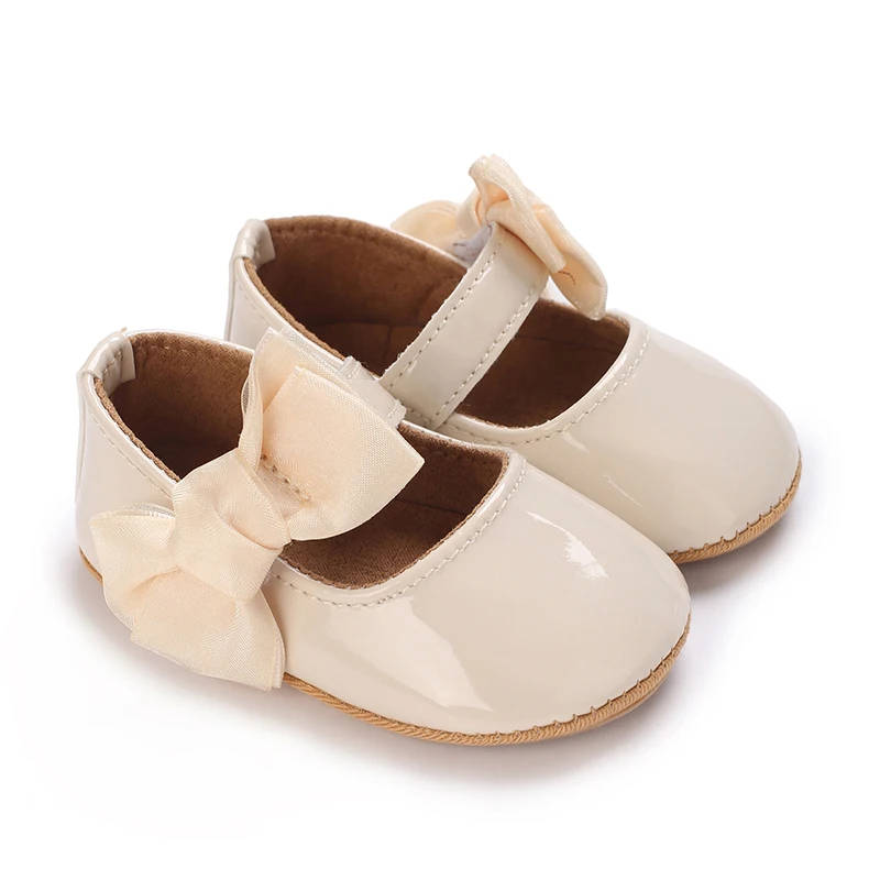 Breathable Newborn Baby Shoes Baby Boy Girl Shoes Girl Classic Bowknot Rubber Sole Anti-slip PU  Toddler Shoes First Walker