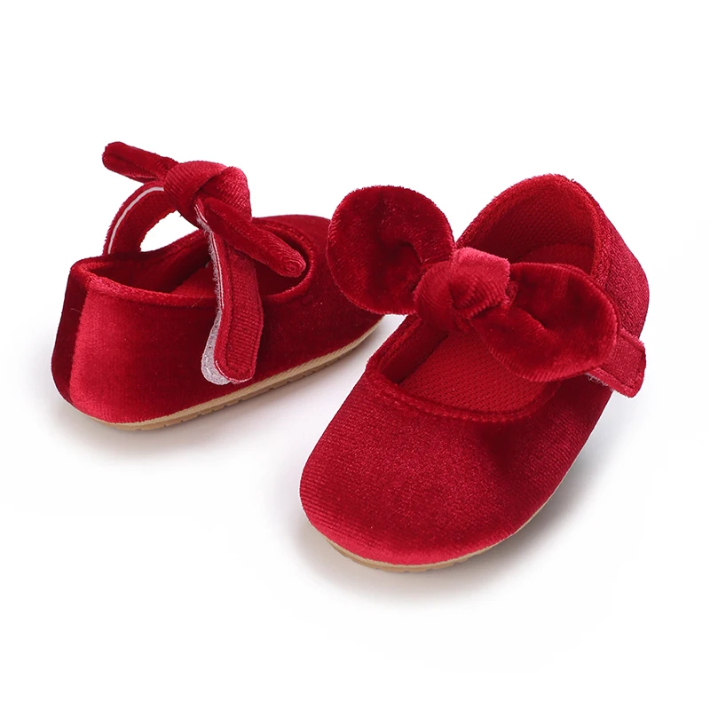 Breathable Newborn Baby Shoes Baby Boy Girl Shoes Girl Classic Bowknot Rubber Sole Anti-slip PU  Toddler Shoes First Walker