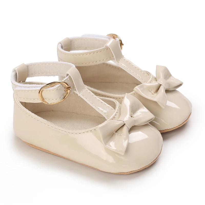 Alternative view of Newborn Apricot Soft and Sweet Princess Shoes for 0-1 Year Old Girl with Bow and Adhesive Sole Outdoor Anti slip Walking Shoes