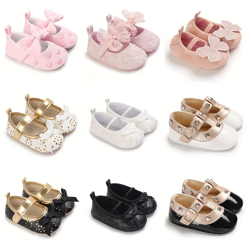 Newborn Princess Party Bow Flower Soft Sole Baby Bed Shoes Newborn Children Baby Shoes Anti slip Sports Shoes