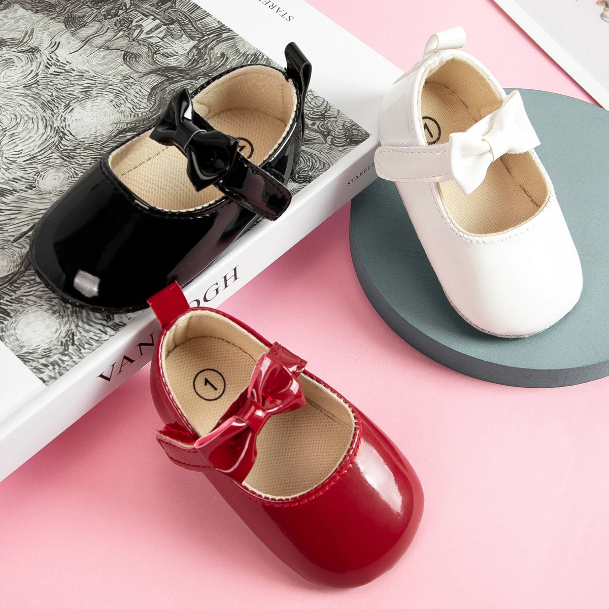 KIDSUN Newborn Baby Shoes Infant Girls Shoes PU Anti-slip Bowknot Classic Princess Dress Shoes Toddler First Walker Crib Shoe