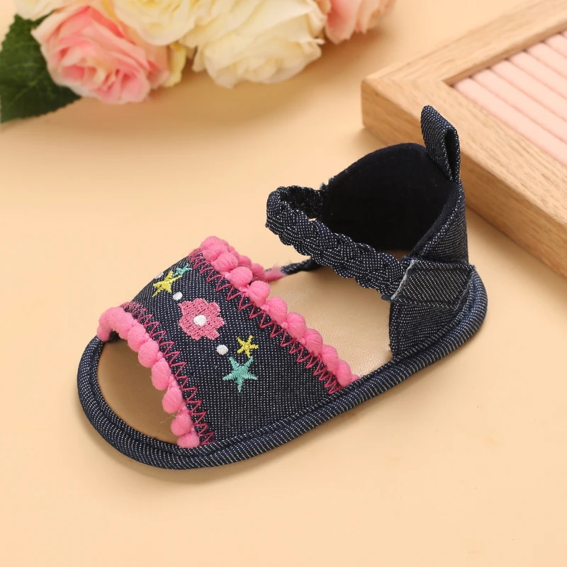 0-18 Months Baby Girls Sweet Flowers Sandals Summer Soft Sole Flat Princess Dress Shoes Infant Non-Slip First Walkers Footwear