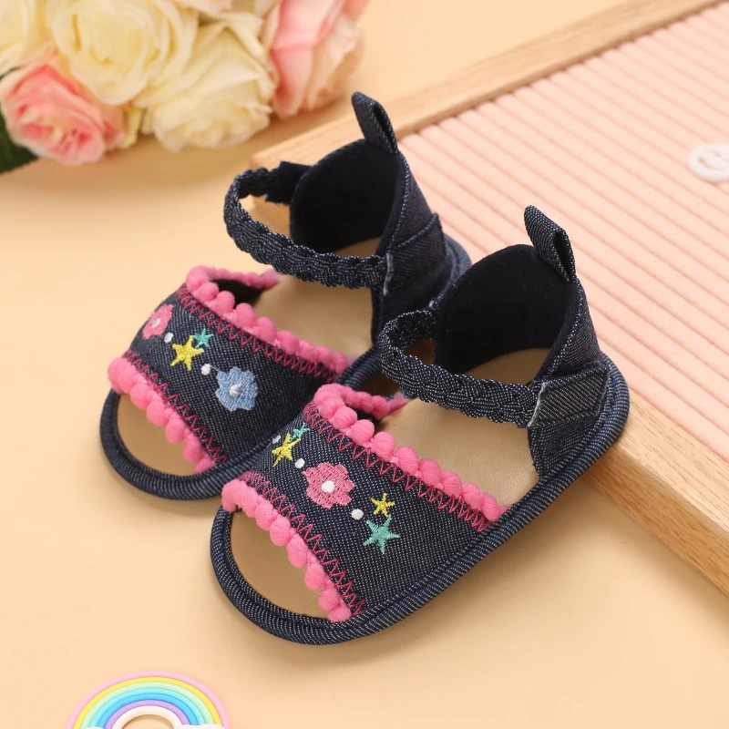 0-18 Months Baby Girls Sweet Flowers Sandals Summer Soft Sole Flat Princess Dress Shoes Infant Non-Slip First Walkers Footwear