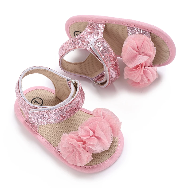 0-18 Months Baby Girls Sweet Flowers Sandals Summer Soft Sole Flat Princess Dress Shoes Infant Non-Slip First Walkers Footwear