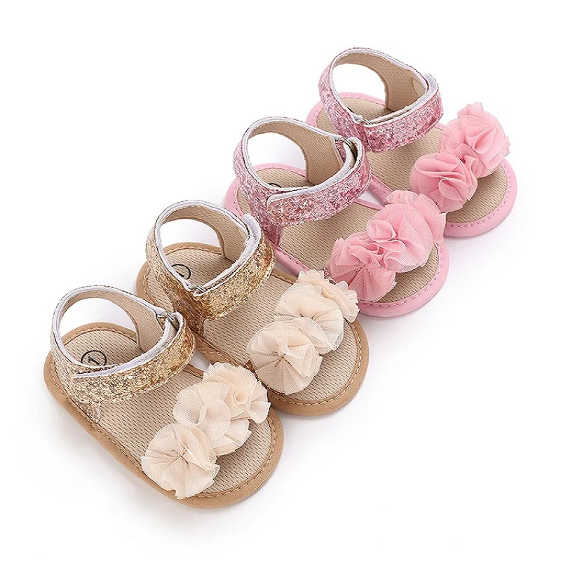 0-18 Months Baby Girls Sweet Flowers Sandals Summer Soft Sole Flat Princess Dress Shoes Infant Non-Slip First Walkers Footwear