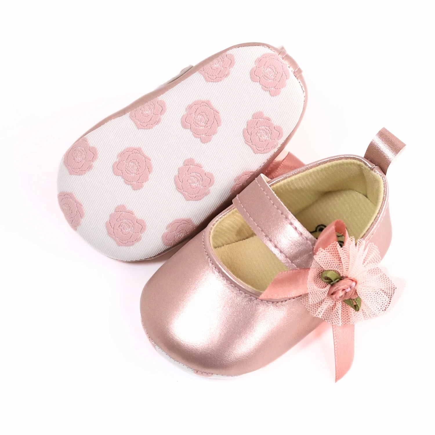 Baby toddler shoes, fashionable rose flower baby girl casual step shoes, light and non-slip, suitable for daily & vacation wear,