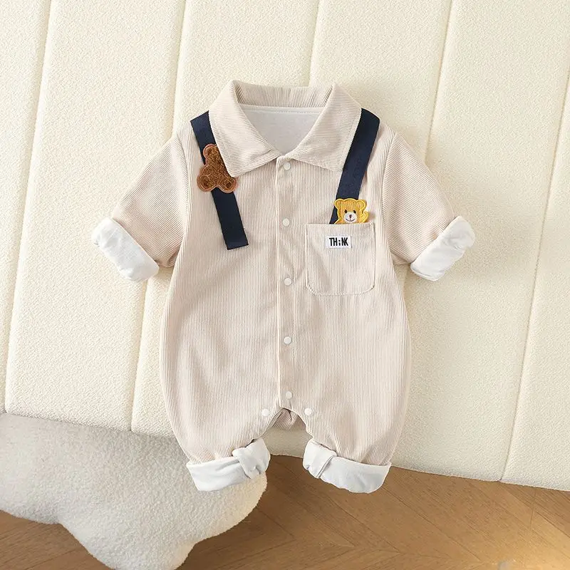 Alternative view of Baby Clothes Newborn Rompers 2024 Autumn Infant Boys Casual Double Layer Jumpsuit Toddler Girls Cartoon Bear Corduroy Romper