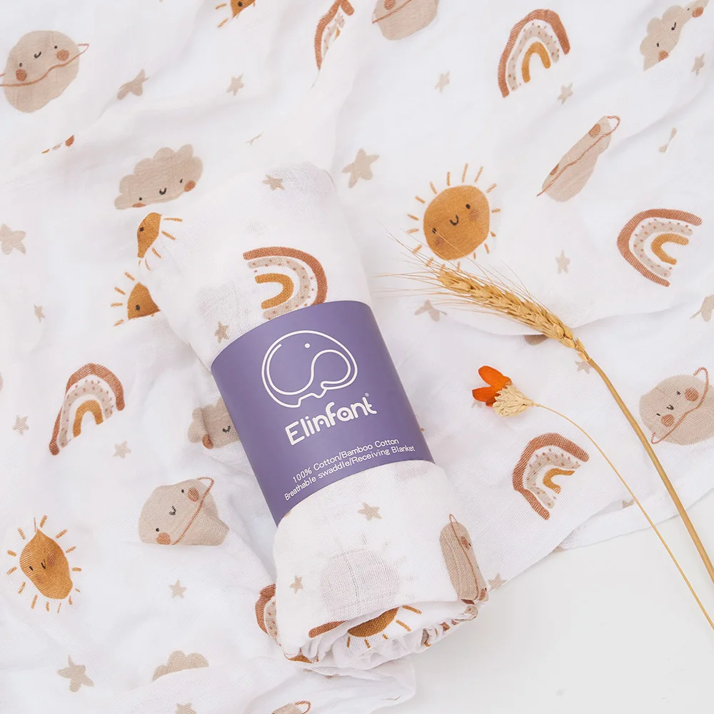 Alternative view of Elinfant Rainbow Color 100% Cotton 4PCS Gift Set Popular Muslin Swaddle Blankets Bamboo Cotton Newborn Baby Bath Towel Wrap