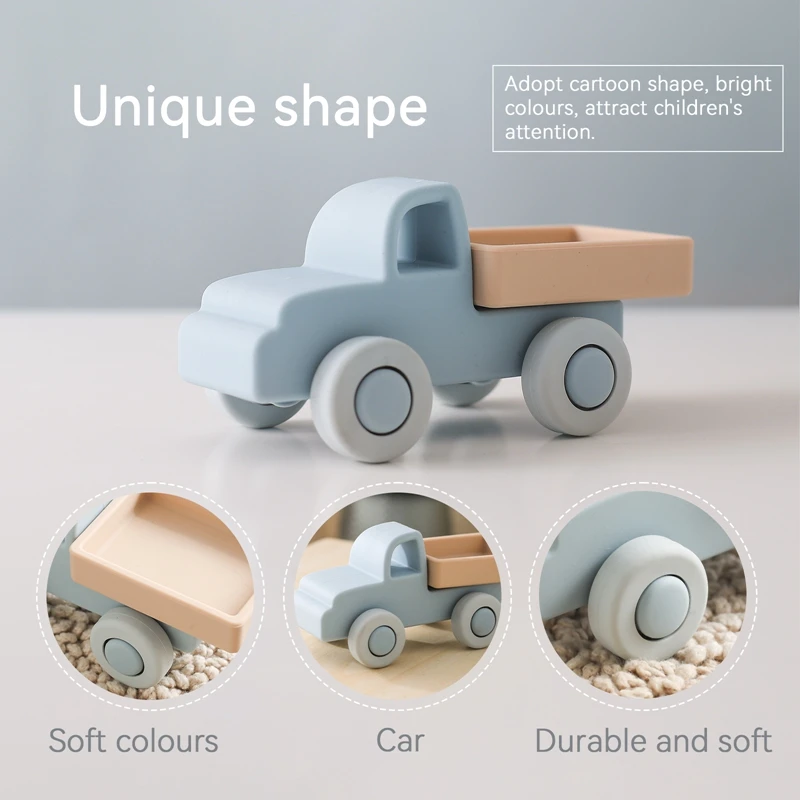 Alternative view of Baby Silicone Car Toys Montessori Baby Things Silicone Baby Teether Toy Car  0 12 Months Newborn Educational Toy Silicone Blocks