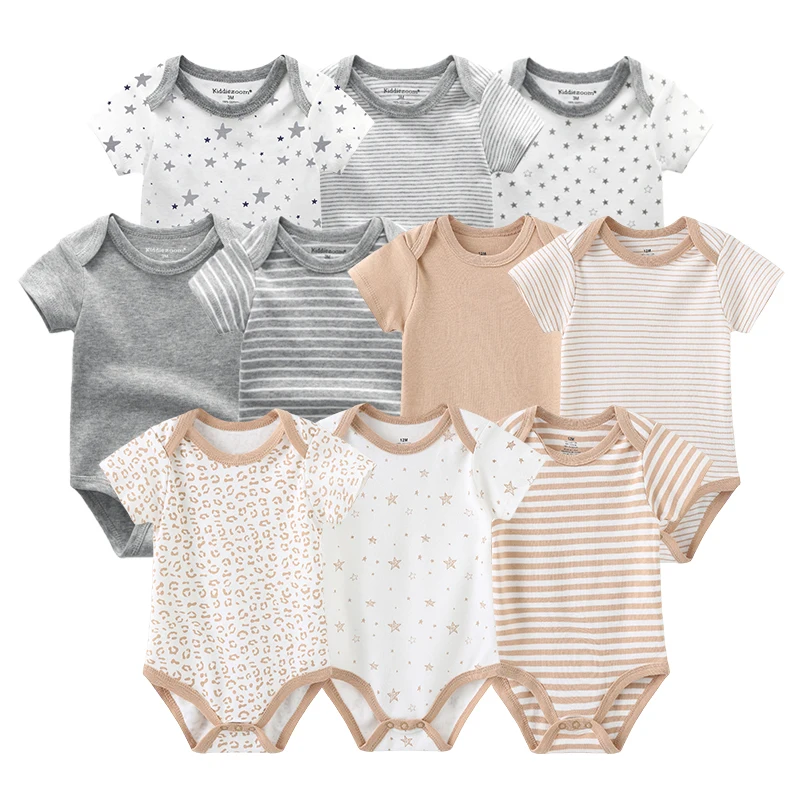 2023 Unisex Solid Color 5Pieces Baby Girl Clothes Cotton Newborn Bodysuits Cartoon Print Baby Boy Clothes Set Summer Bebes
