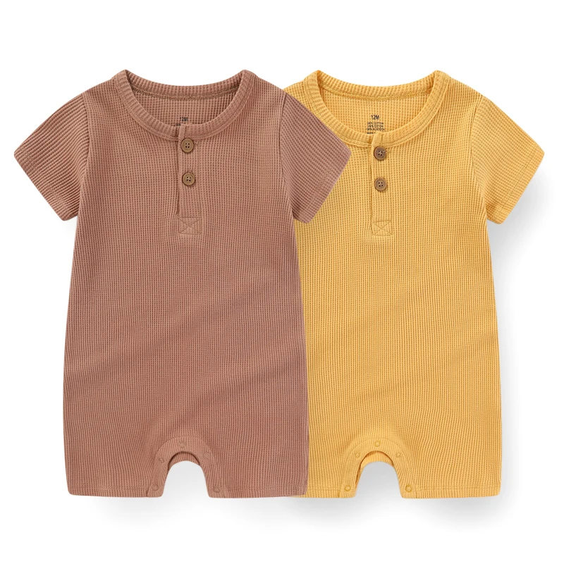 Alternative view of Cotton New Born Baby Boy Clothes 2 Pieces Short Sleeves Baby Girl Clothes 0-24M Waffle Print Infant Rompers Cartoon Bebes