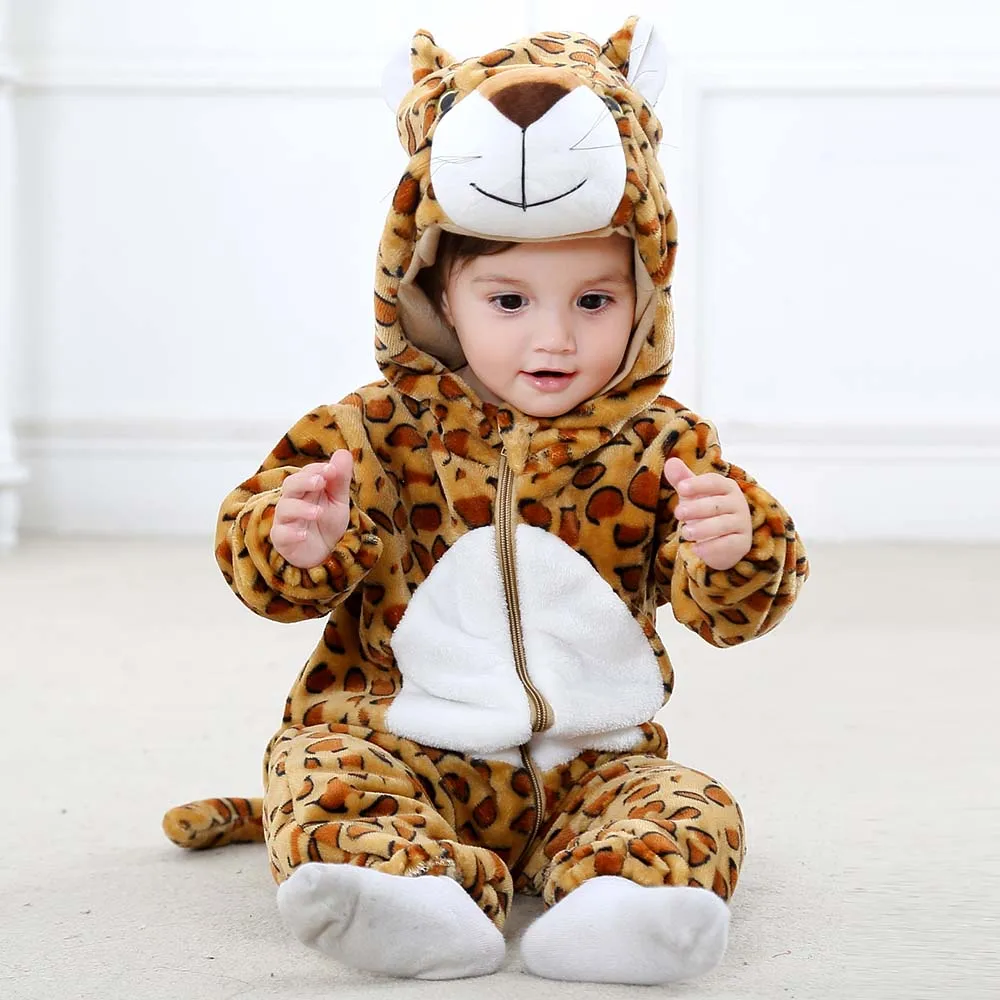 Alternative view of Kigurumi Baby Romper for Boys 0 to 3 6 9 12 18 24 Months Tiger Rabbit 2024 Winter Warm Newborn Kids Girl Jumpsuit Zipper Clothes
