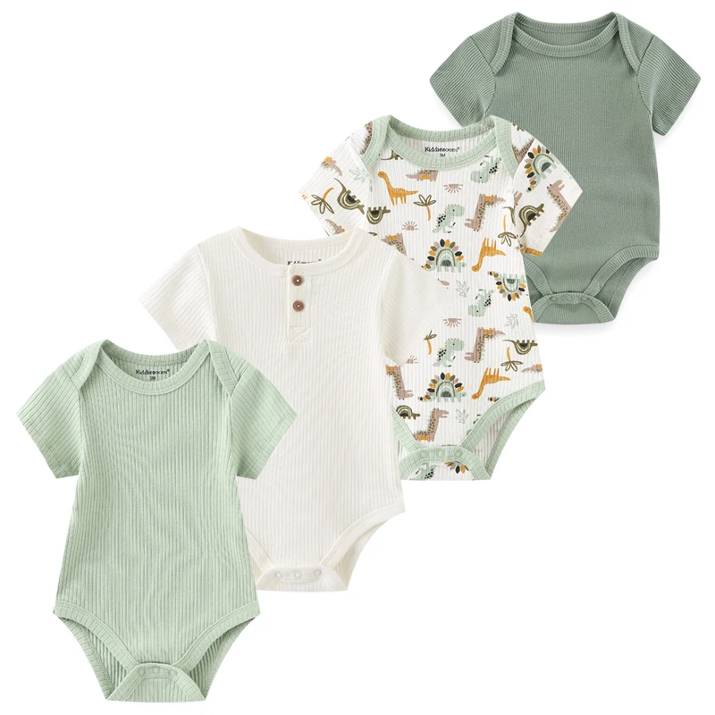 Alternative view of 4Pieces Cotton Baby Girl Clothes Print Short Sleeve Bodysuit New Born Baby Boy Clothes Sets 0-12M Summer Animal Bebes