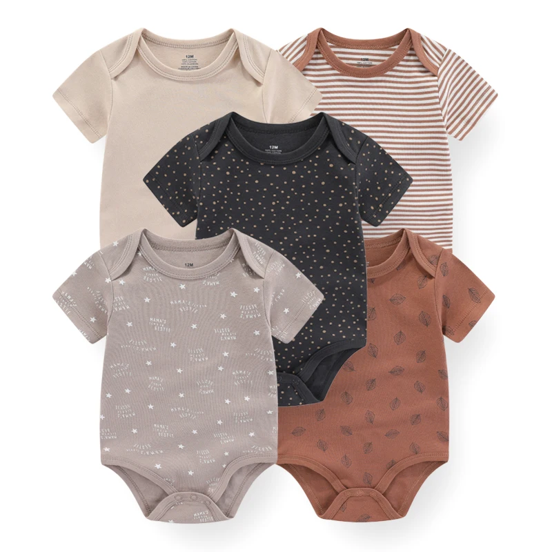5Pieces Unisex Bodysuits Newborn Baby Girl Clothes Cotton Cartoon Baby Boy Clothes Set Solid Color Print Summer Bebes