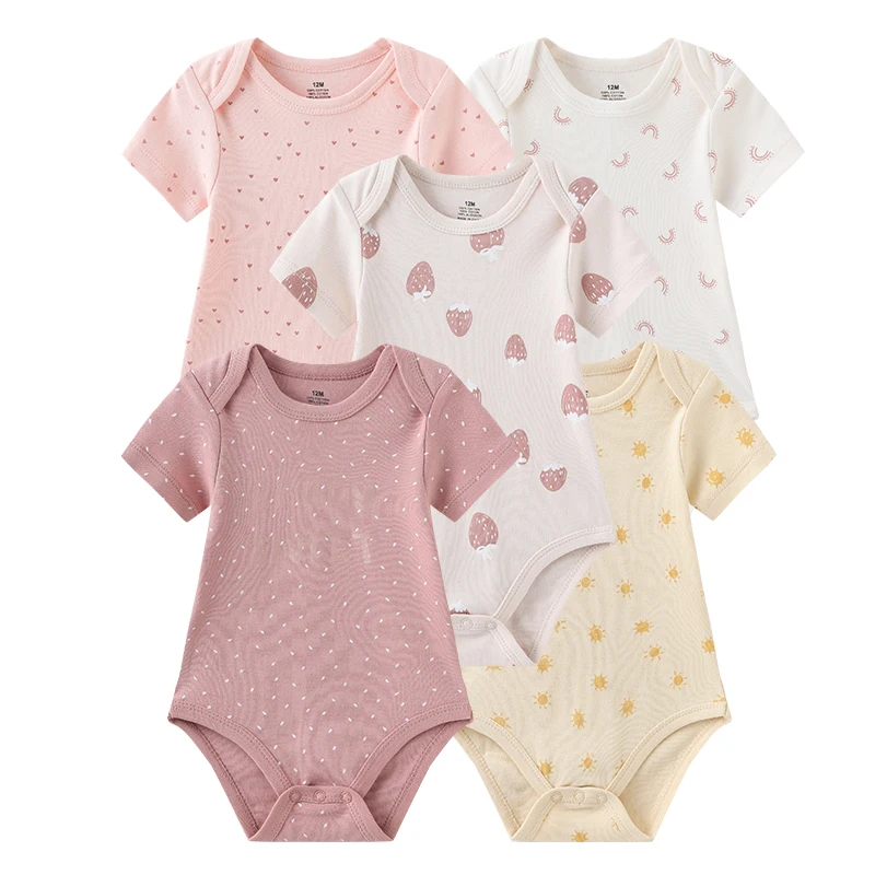 Alternative view of 5Pieces Unisex Bodysuits Newborn Baby Girl Clothes Cotton Cartoon Baby Boy Clothes Set Solid Color Print Summer Bebes