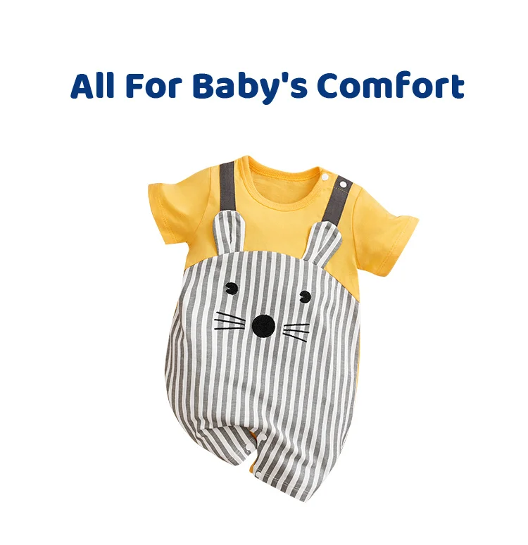 0-18 Baby Jumpsuit Cute Cartoon Mouse Print Cotton Comfortable And Soft Boy And Girl Summer Short Sleeved Newborn Clothes